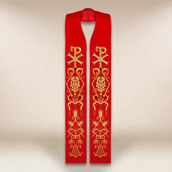 Embroidered Liturgical Stole in Red with PX Symbol