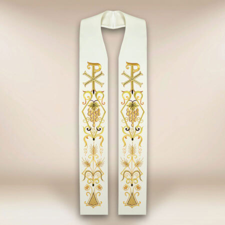 Embroidered Liturgical Stole in Ecru with PX Symbol