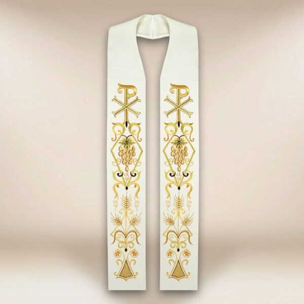 Embroidered Liturgical Stole in Ecru with PX Symbol