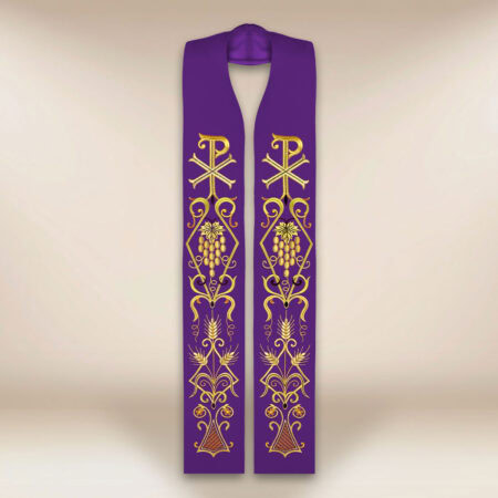 Embroidered Liturgical Stole in Purple with PX Symbol