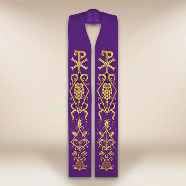 Embroidered Liturgical Stole in Purple with PX Symbol