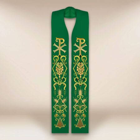 Embroidered Green Liturgical Stole with PX Symbol