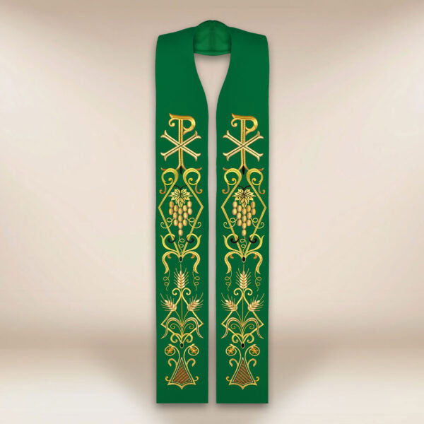 Embroidered Green Liturgical Stole with PX Symbol