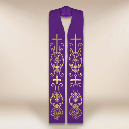 Purple Liturgical Stole with Cross Motif