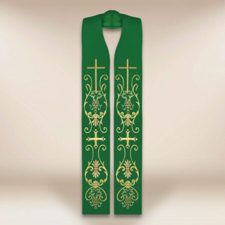 Green embroidered stole with cross motif