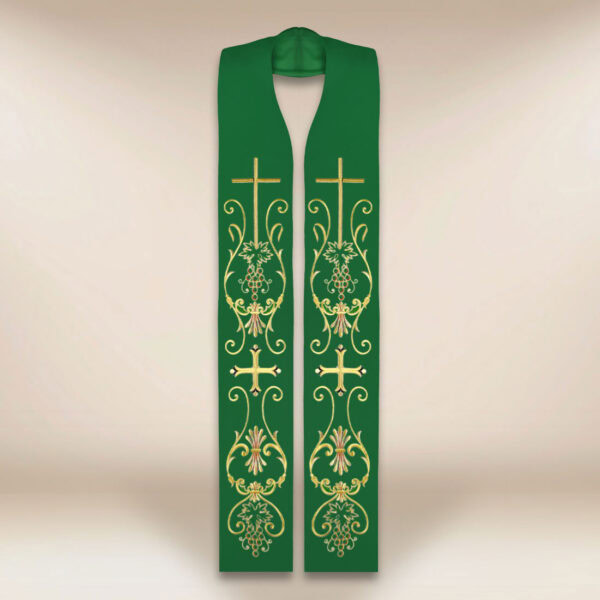 Green embroidered stole with cross motif