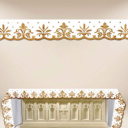 Richly embroidered altar cloth