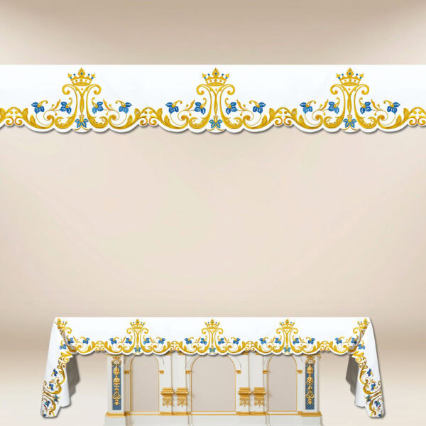 Marian altar cloth with gold and blue embroidery