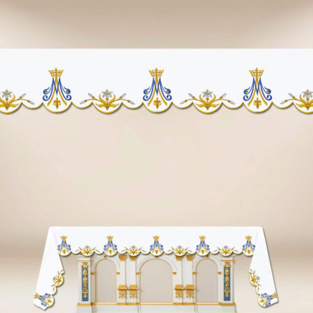 Marian altar cloth with gold and blue embroidery