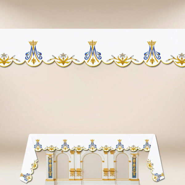 Marian altar cloth with gold and blue embroidery