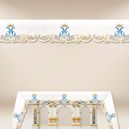 Altar cloth in Marian design with gold and blue embroidery