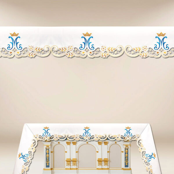 Marian altar cloth with gold and blue embroidery