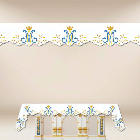 Marian altar cloth with gold and blue embroidery