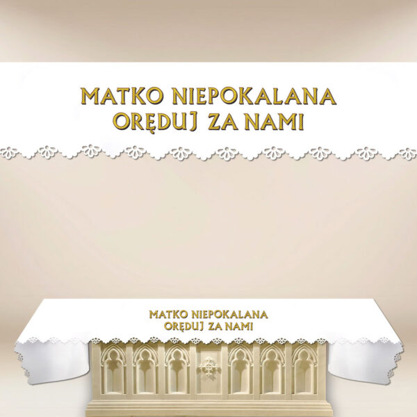 Laser-cut photo altar cloth "Mother Immaculate, Intercede for Us"