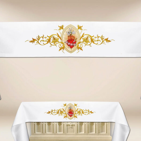Embroidered liturgical altar cloth Heart of Mary