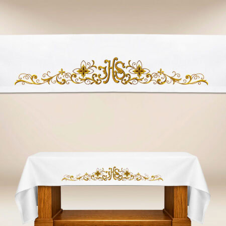 Altar cloth embroidered with IHS