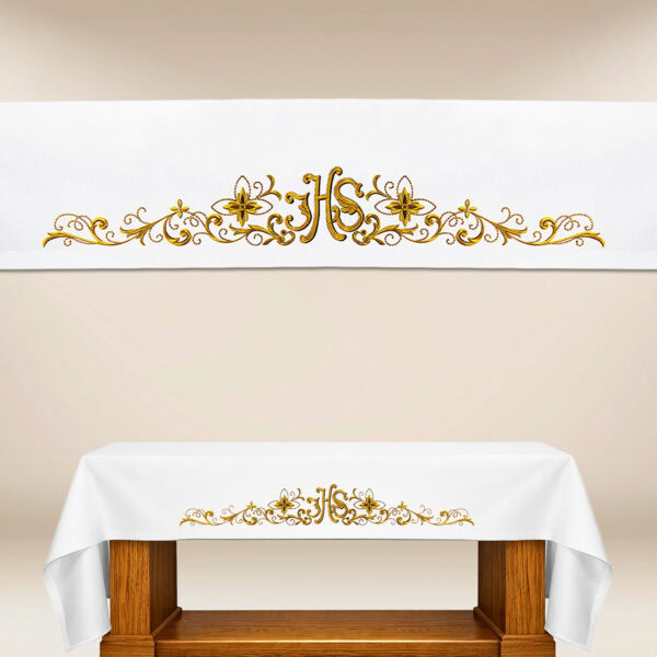 Altar cloth embroidered with IHS
