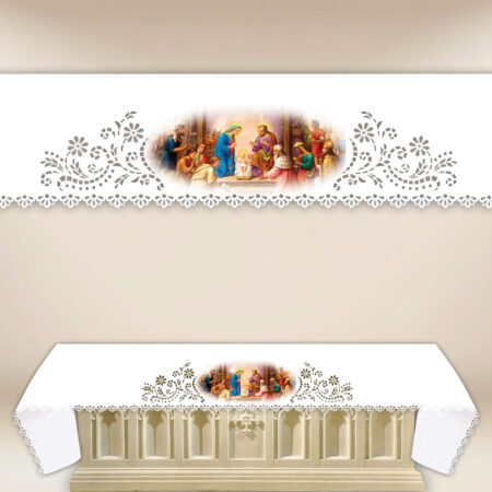 Lace altar cloth, laser-cut with print.