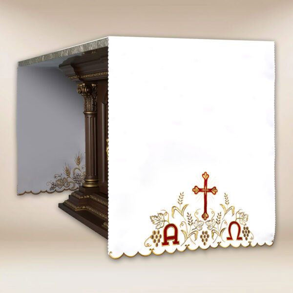 Alfa Omega altar cloth embroidered on the sides