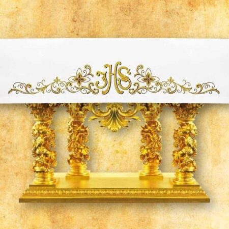 Altar cloth embroidered with IHS