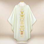 Beautiful embroidered chasuble in ecru with a chalice motif