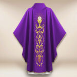 Beautiful embroidered purple chasuble with a chalice motif