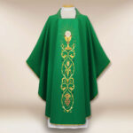 Beautiful green embroidered chasuble with chalice motif