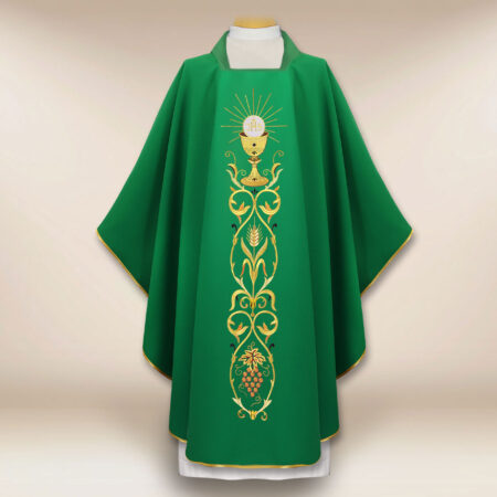 Beautiful green embroidered chasuble with chalice motif