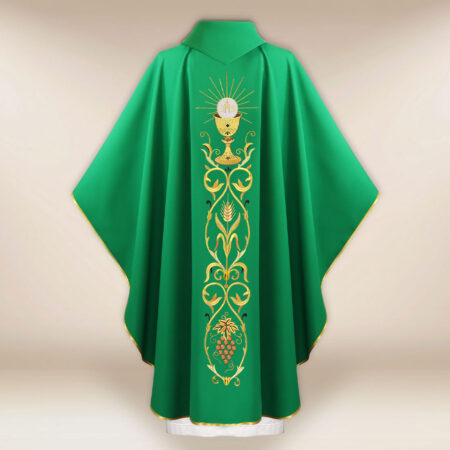 Beautiful green embroidered chasuble with chalice motif