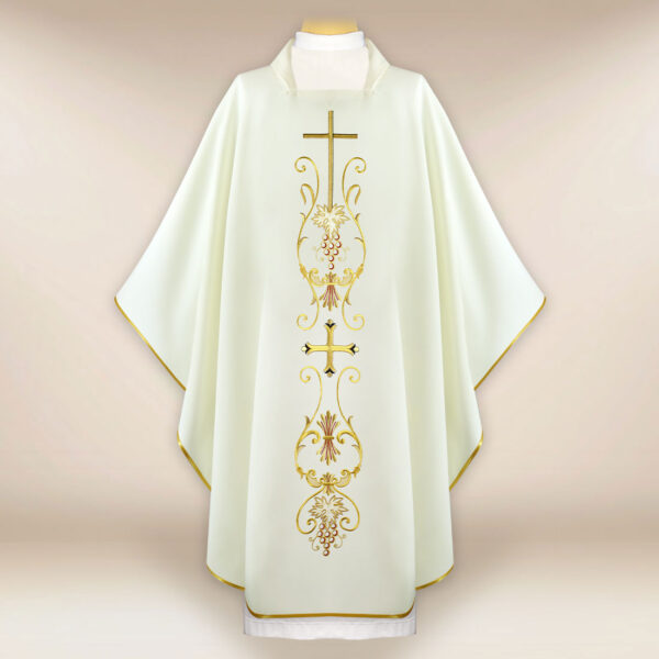 Liturgical Chasuble with Cross Motif in Ecru