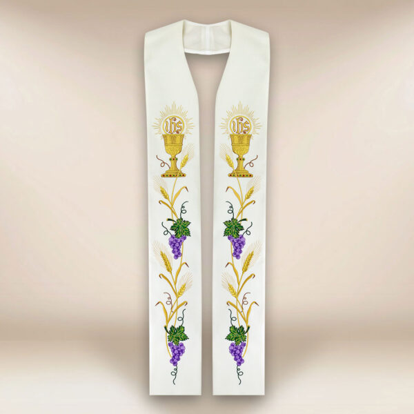 Embroidered liturgical stole with chalice motif