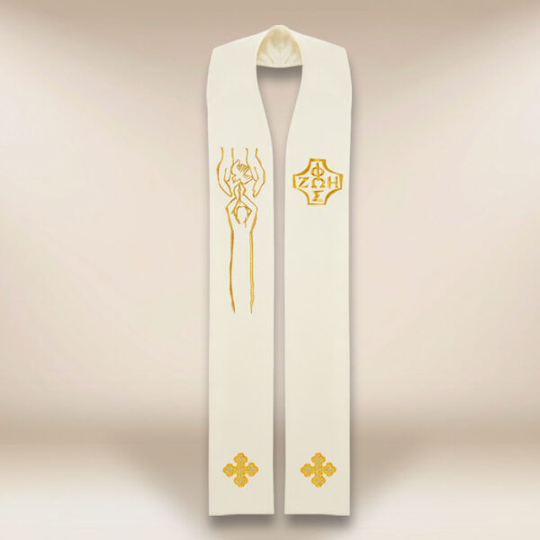 Embroidered liturgical stole with the Oasis symbol